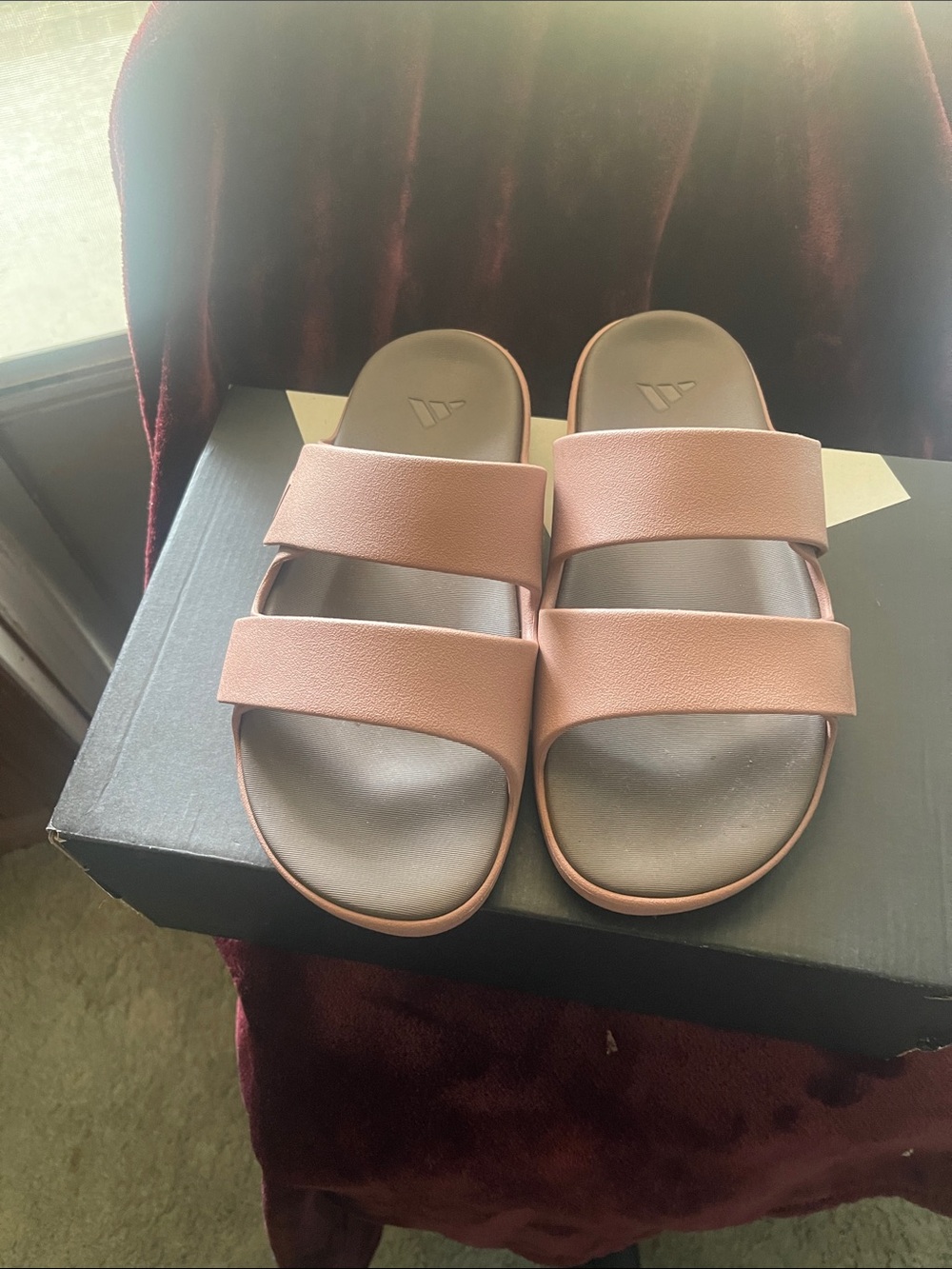 adidas Originals Pink Double-Strap Slide Sandals